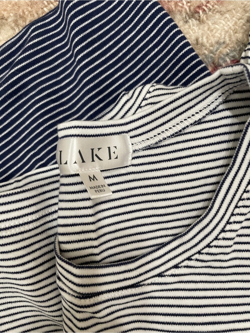 LAKE Pima Crew Wide Leg Pajama Set Navy Stripe Size M - Picture 5 of 5